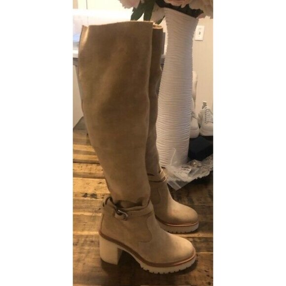 NEW $298 FREE PEOPLE TAN BEIGE JASPER PLATFORM KNEE HIGH BOOTS SIZE 38.5 / 8.5 - Picture 11 of 13